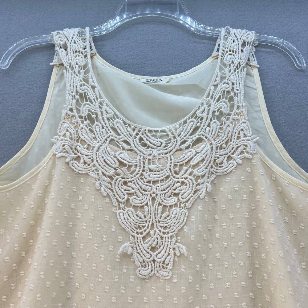 Miss Me Women's Tank Top Size Large Cream Swiss Dot Crochet MT2098T 51 - Picture 4 of 13